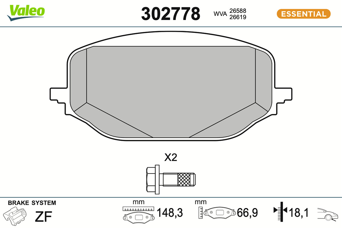 Kit pastiglie freno, Freno a disco - 302778 VALEO